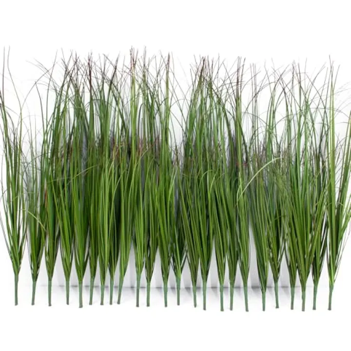 LUZOGA 24 Bundles Artificial Grass Plants Outdoor Faux Shrubs Onion Wheat Stems Fake Bushes Plants Tall Grass UV Resistant Greenery for Outside Garden Indoor Office Home Decor（Red-Tipped Green）