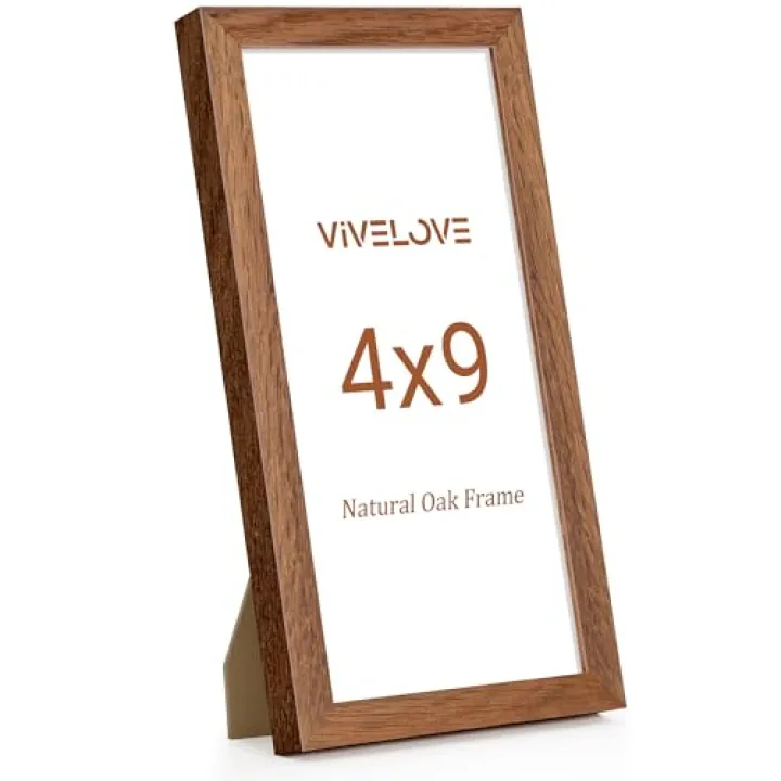 Vivelove 4x9 Picture Frame, High-End Natural Oak 4 x 9 Wooden Frame with Tempered Glass, 4x9 Wood Photo Frame for Wall or Tabletop, Wall Hook Included for Art Photo and Prints, Walnut