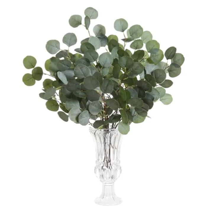 GLUUFLOWER 6Pcs Realistic Artificial Eucalyptus Stems - Lifelike Leaf Branches with Natural Texture for Stylish Vase Bouquets, Modern Home Decor & Elegant Wedding Arrangements