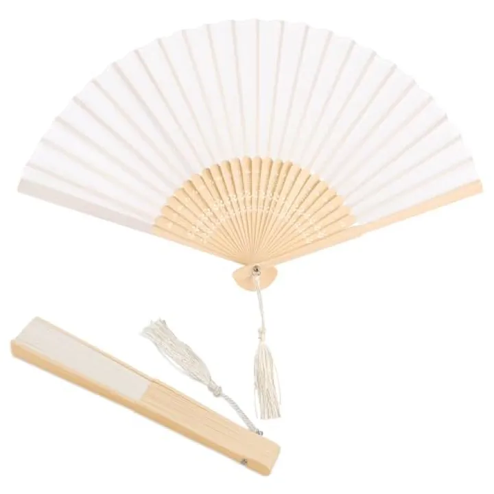 YOLCAR 2 Pack White Silk Folding Fans, Handheld Bamboo Craft Fans for DIY Decoration, Suitable for Dancing, Wedding, Party and Home Adornment