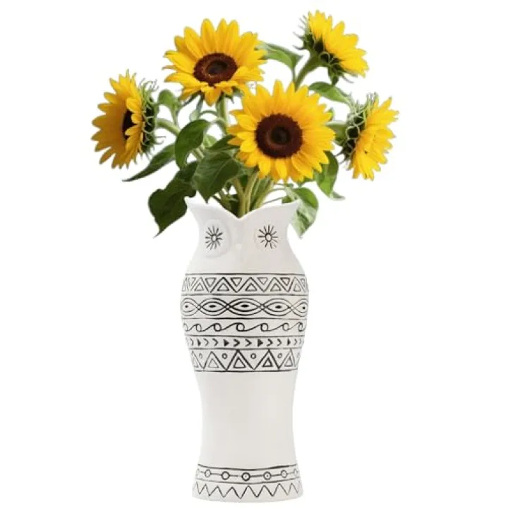 Owl Ceramic Flower Vase - Ceramic Kitchen Utensil Holder Nordic Boho Farmhouse Centerpiece Owl Decor for Coffee Table& Shelf Living Room Office Vases Home Decor