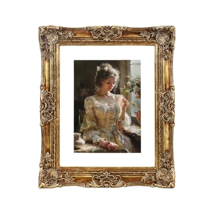 YUXINFRAME Vintage picture frames 8x10 gold Antique Photo frame with Mat 6x8 Ornate picture frames with Acrylic Glass Baroque Tabletop Wall Hanging Home Decor poster frames