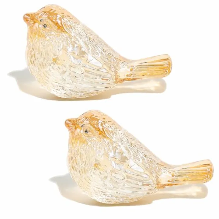 YWHL 2Pcs Gold Crystal Birds Figurines Handmade Bird Gifts for Women Men Bird Lovers Glass Birds Collectible Figurines for Desk Table Home Office Decor
