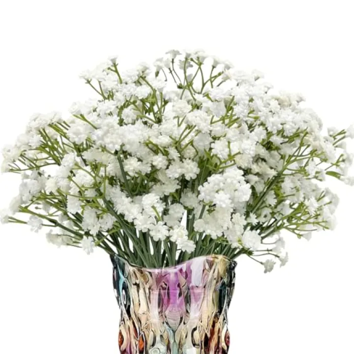 LYRWI 7-Pcs 21” Secure-Stem Realistic Artificial White Babys Breath (Gypsophila) Flowers with No-Shedding Design — Perfect for Wedding Centerpieces, Home Decor & Vase Fillers