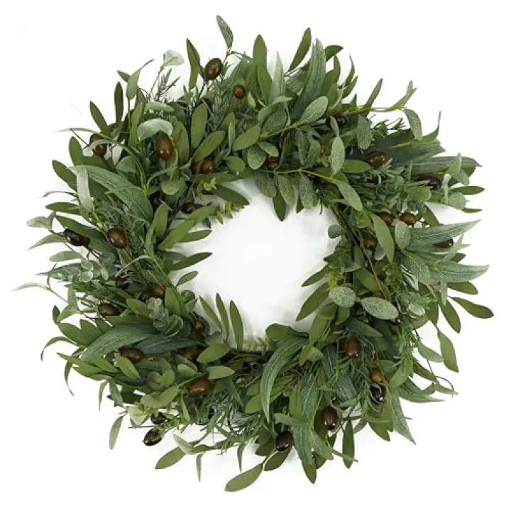WreathDream 22 inch Olive Wreaths for Front Door Greenery Wreath with Olive Leaves, Bean for All Season Front Door Indoor Outdoor Farmhouse Home Wall Window Festival Wedding Decor