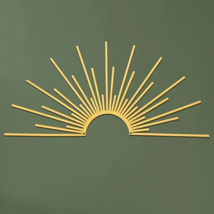 Otoolling Sun Gold Metal Wall Decor Minimalist Sun Sparkle Metal Wall Art Boho Abstract Sculpture Sunshine Minimalist Line Design for Kitchen Bedroom Living Room Outdoor,15.7'' x 7.7''