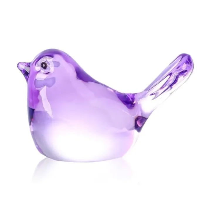 YWHL Handmade Crystal Purple Bird Figurines, Animals Gifts for Birds Lovers Women Men, Art Glass Birds Collectible for Home Decor, Desk Table Home Office Decoration