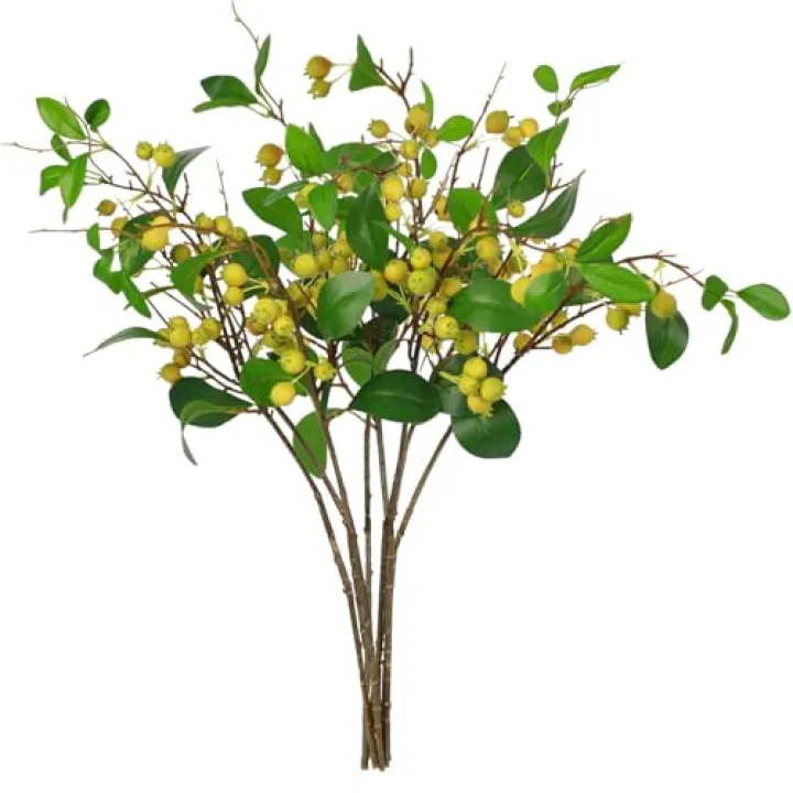 CHIAVE Artificial Plants Simulation Flowers Faux Berries Lifelike Hawthorn Branches for vases- 8 pcs -Light Green