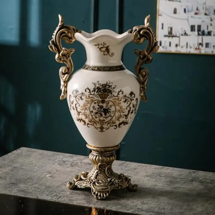 Magcolor Tall Table Modern Vase,Large Ceramic Flower Vases for Shelf Home Decor,Creative Classic White Vase 16.5 inch,Sophisticated Vessel for Decorative Branches and Dried Flower.