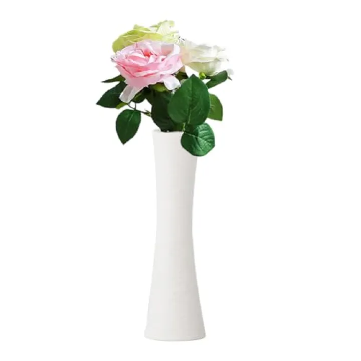 20cm/7.87inch Tall Ceramic Bud Vase Small Narrow Neck Design Single Stem Flower Vases Decorative Floral Vase for Centerpieces Living Room Office Wedding Table Decor (White)