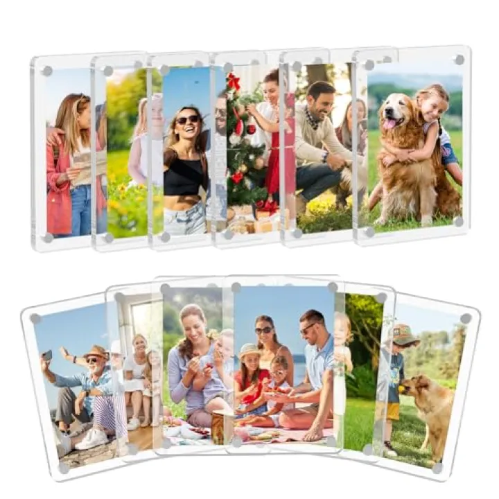 SAMYUCHO 12 Packs Acrylic Magnetic Picture Frame for Refrigerator, Mini Wallet Size Picture Frames, Clear Magnet Photo Frames Holder for Polaroid Instax Mini Fuji Film, 2.36 x 3.54 Inch