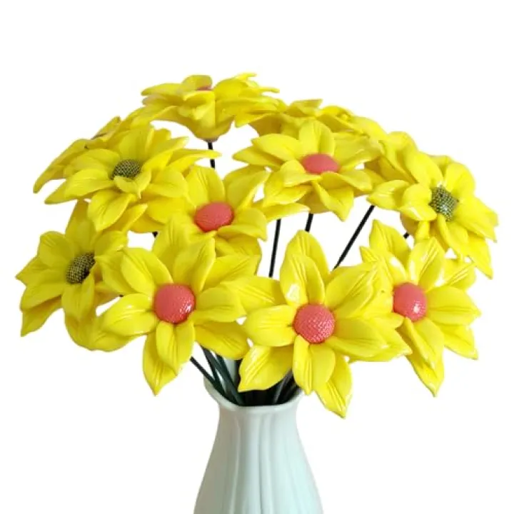 advozcate Handmade Porcelain 3D Ceramic Sunflower Flower, Eternal Flower Decoration for Home Office Decor, Creative Desktop vases, Porcelain Decorations, Set of 12 (Color)