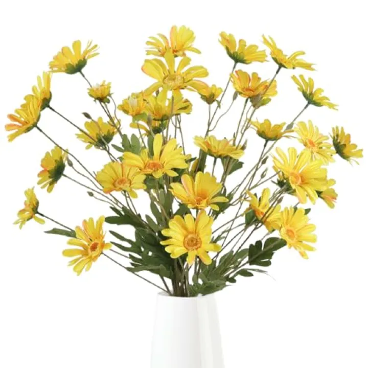 INSUNSIX 36 Heads Yellow Artificial Daisy Flowers 29.52” Silk Wildflowers 6PCS Silk Daisies with Stems for Tall Vase Home Bath Outdoor Party Garden Wedding Aisle Porch Decoration(Yellow)