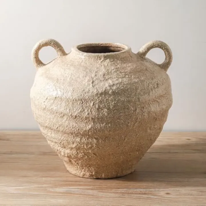 Uiddo Ceramic Flower Vase, Large Farmhouse Vases Home Decor, Handmade Rustic Vase with Handles, Decorative Flower Vase for Home Entryway Living Room Dining Table Farmhouse Office Decor(10.1inch)