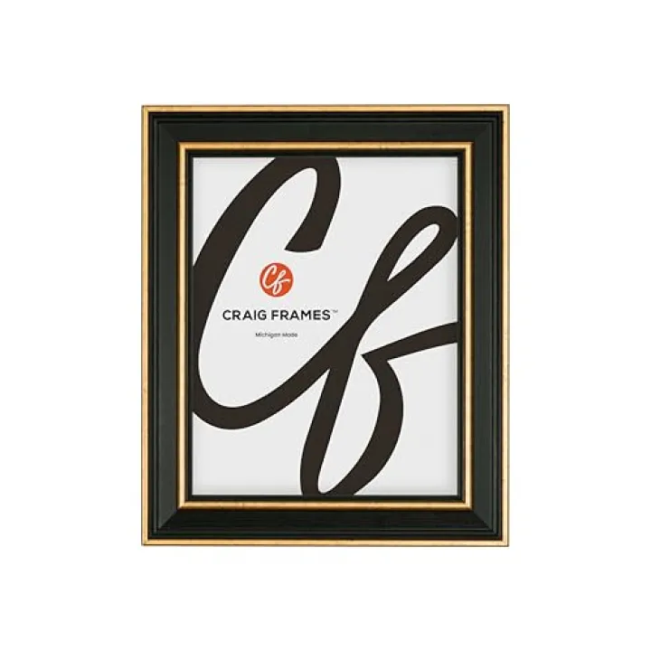 Craig Frames Olympic 8.5x11 Black and Gold Picture Frame with Easel for Tabletop Display
