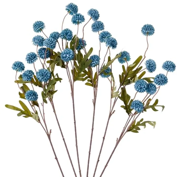 AWARDSEN 6PC Blue Artificial Chrysanthemum Flowers Silk Mini Pompon Mums Fake Kiku Flower Stems for DIY Bouquet, Wedding Centerpieces Home Table Decor (20 Inch, Blue) ﻿