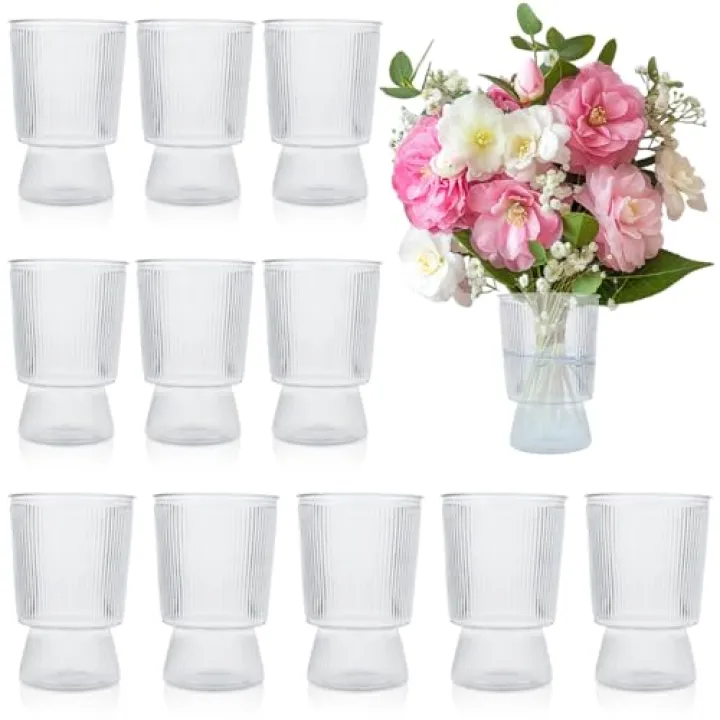 LOLYSIC 12 Pack Small Plastic Vases for Flowers, 6 Inch Mini Clear Crystal Vases for Wedding Home Office Table Centerpiece Decoration