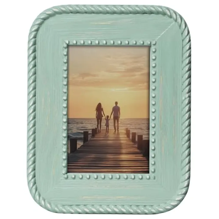 Sonefreiy 4x6 Farmhouse Picture Frames 4 x 6 Vintage Picture Frame Cute Solid Wood Distress Green Rustic Photo Frame Living Room Wall Decor Tabletop Wall Hanging Gift for Family Grandma Mom