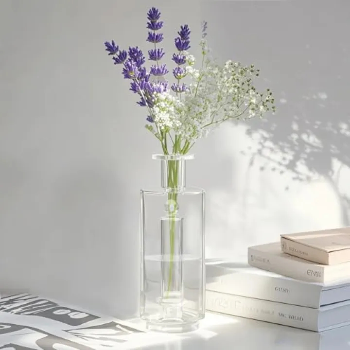 WALSIO Clear Glass Vase, Replaceable Glass Attachment Accessories, Mini Home Decor for Your Office, Living Room, Kitchen, Bedroom, Shelf Centerpiece Table Decorations (Style A)