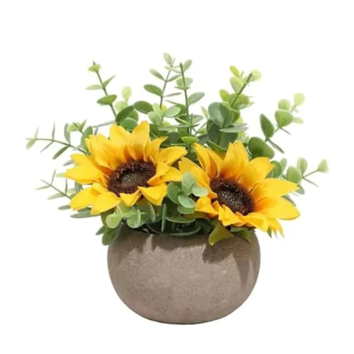 Sunflower Artificial Flowers Potted Small Fake Plant Yellow Silk Sunflower Centerpieces Small Artificial Plant in Pot for Home,Offices,Farmhouse,Bookshelf,Bedroom, Living Room,Wedding Party Decor