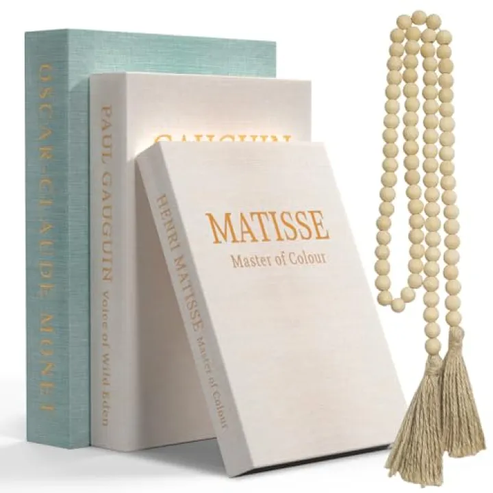 Decorative Books for Home Decor - Set of 3 Linen Faux Book Decor Storage Boxes with Wooden Bead Tassel, Bookshelf & Coffee Table Decor, Hidden Storage Book Boxes for Living Room, Office, Bedroom