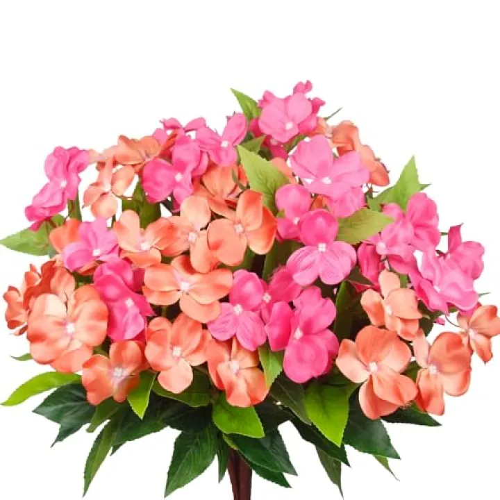 CITYES 4 Pcs Artificial Impatiens Flowers for Outdoors UV Resistant Silk Impatien Flower Outside Bushes Orange Faux Impatiens Flowers for Planter Pot Patio Lawn Garden Hanging Basket Porch Decor