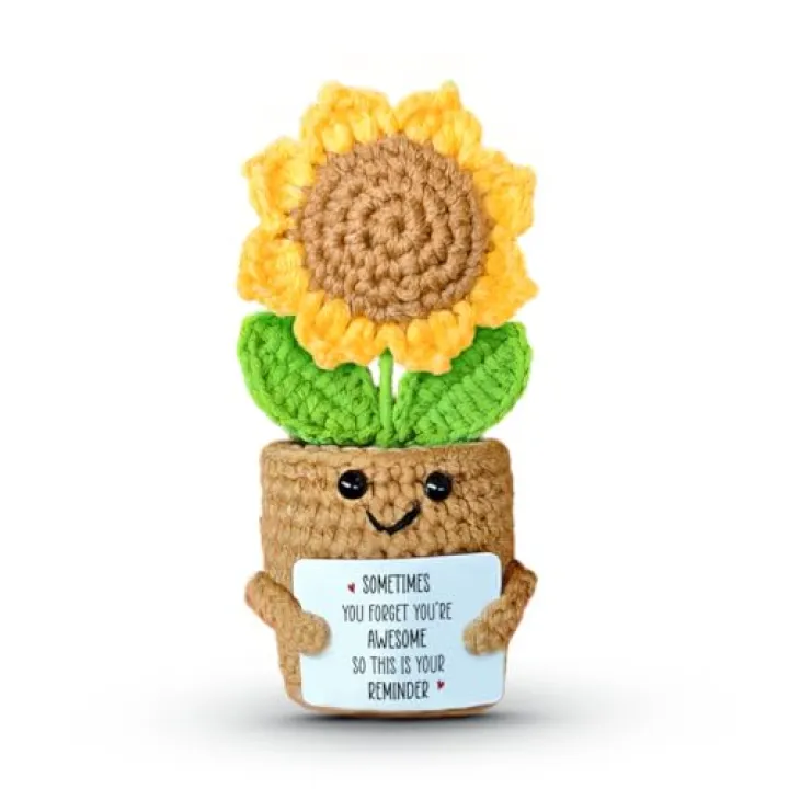 SOL VIBES Valentines Day Gifts for Women - Friendship Sunflower Crochet - Positive Plant - Uplifting Thinking of You Encouragement Gift for Friend, Coworker, Sister, Mom, Teacher, Daughter