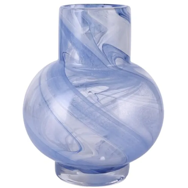 Blown Glass Bubble Vase, Blue Hand Blown Glass for Centerpiece, Round Beautiful Flower Vase, Modern Art Murano Style Decor for Wedding Home, Swirl Decoration
