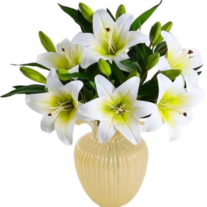 Kimura's Cabin 6Pcs White Tiger Lily Artificial Flowers Real Touch Fake Lilies with Stems Faux Lilys Plants for Spring Floral Wedding Arrangements Bouquet Easter Home Table Centerpiece Decor