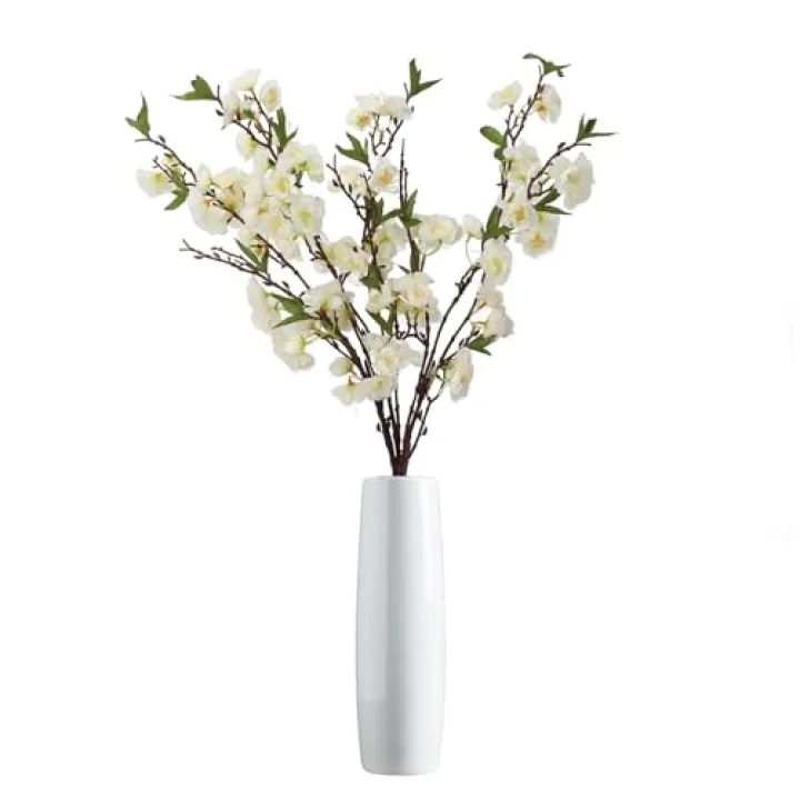 Niaone Artificial Wintersweet Branches 35 Inch Silk 3 Stems for Vase, Home Decor - White 3 Branches