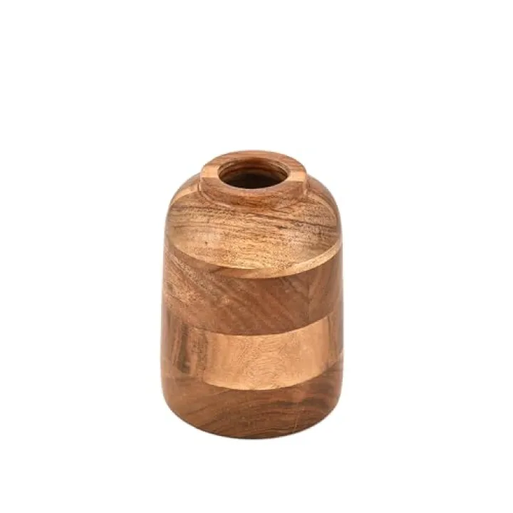 Kimona Vase Acacia Wood Vintage Farmhouse Flowers Vase for Home Office Table Shelf Mantel Porch Decorations (4" X 4" X 6")