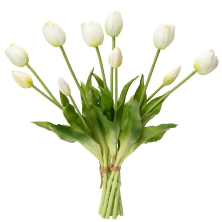 Sousi Real Touch Tulips Artificial Flowers Latex Faux Tulip Realistic Fake Tulips Flowers for Wedding Home Decorations (10, White)