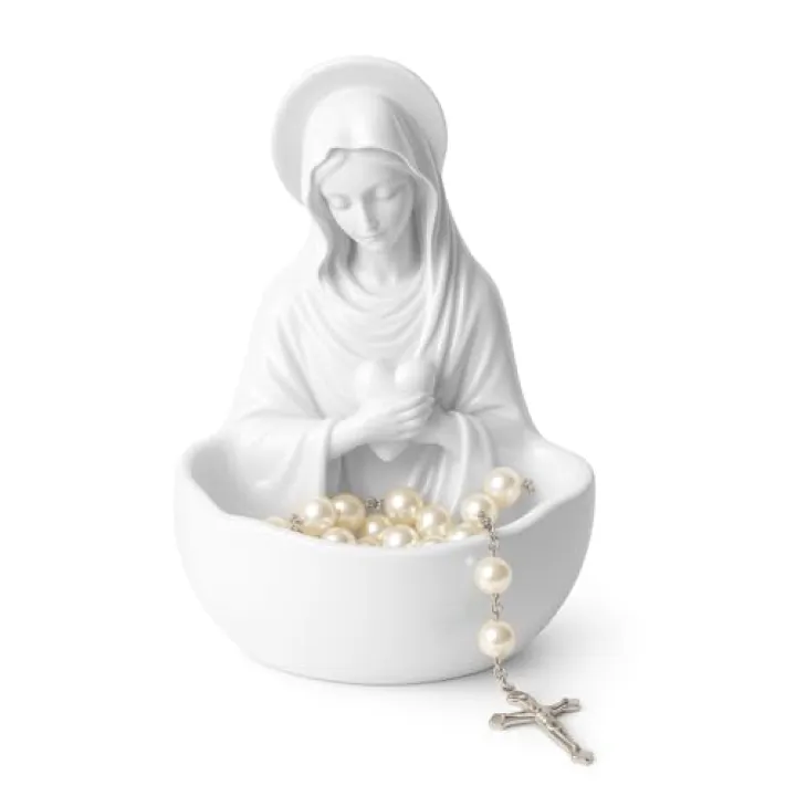 DINGSEN Virgin Mary Jewelry Holder - Elegant Religious Keepsake for Rosary, Necklace & Rings, Catholic Home Decor, Resin Statue with Detailed Craftsmanship