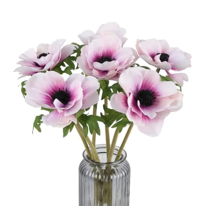 6pcs Poppy Flowers Artificial, 18 in Purple Poppy Silk Flowers for DIY Bouquet Realistic Faux Anemone Flowers Bulk for Vase Filling Wedding Arrangement Bridal Shower Decorations (Purple)