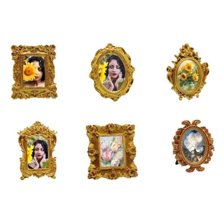 HAPLOVE 6pcs Vintage Resin Picture Frame Antique Baroque style Mini Place Card Photo Table Top Display Ornament (Gold, 6pcs)