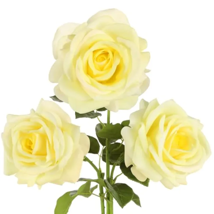 Rzoukler Real Touch Yellow Roses Artificial Flowers 3Pcs Latex Faux Roses Flowers with Long Stem 25” Lifelike Fake Roses for DIY Wedding Bouquet Table Centerpiece Home Party Decorations (Light Yellow)