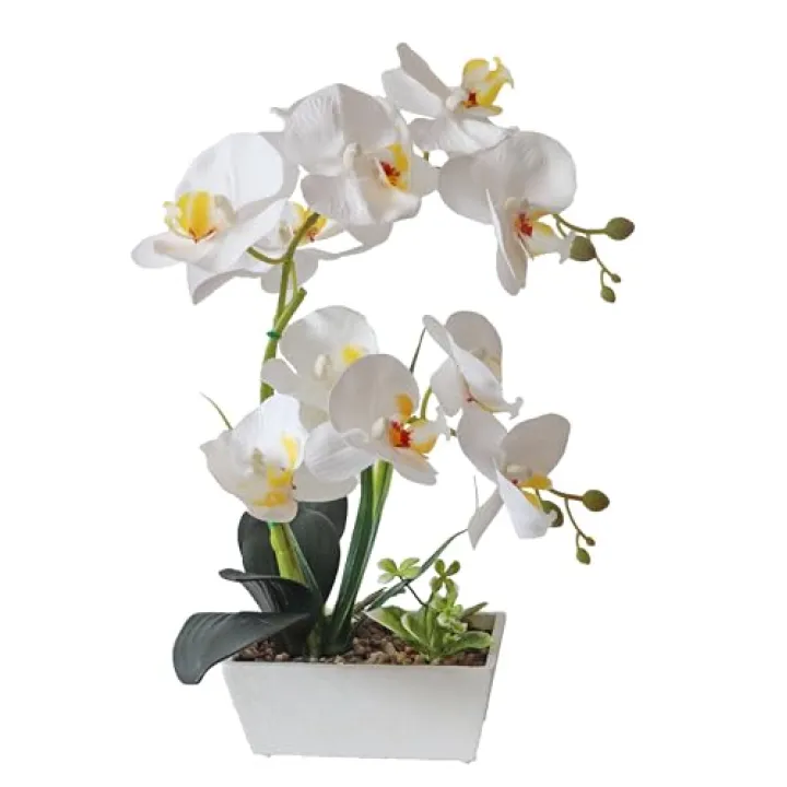 Fake Orchid Realistic Artificial Flowers Real Touch White Orchid Fake Potted Plants For Home Decor Indoor Phalaenopsis Orchids Centerpiece Flower Arrangement Table Decorations For Dining Room Bathroom