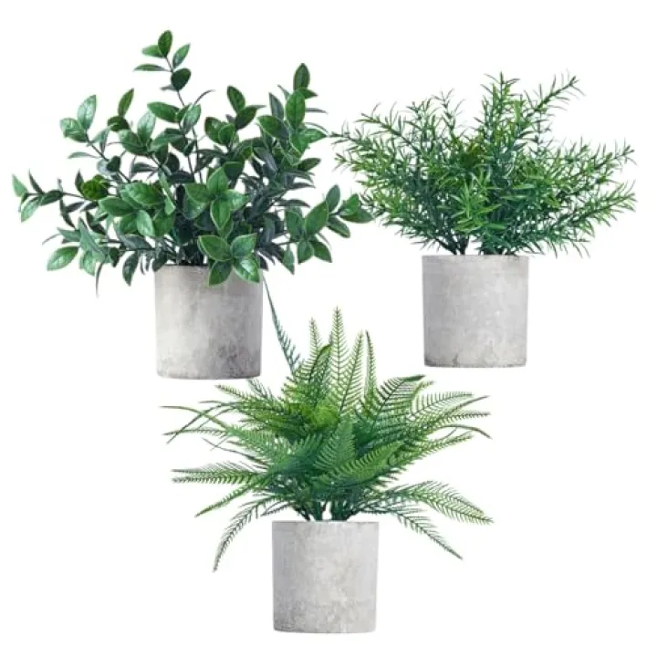 OVEH 3 Pack Fake Potted Plants Artificial Plants for Shelf/Living Room/Wall/Home Decor