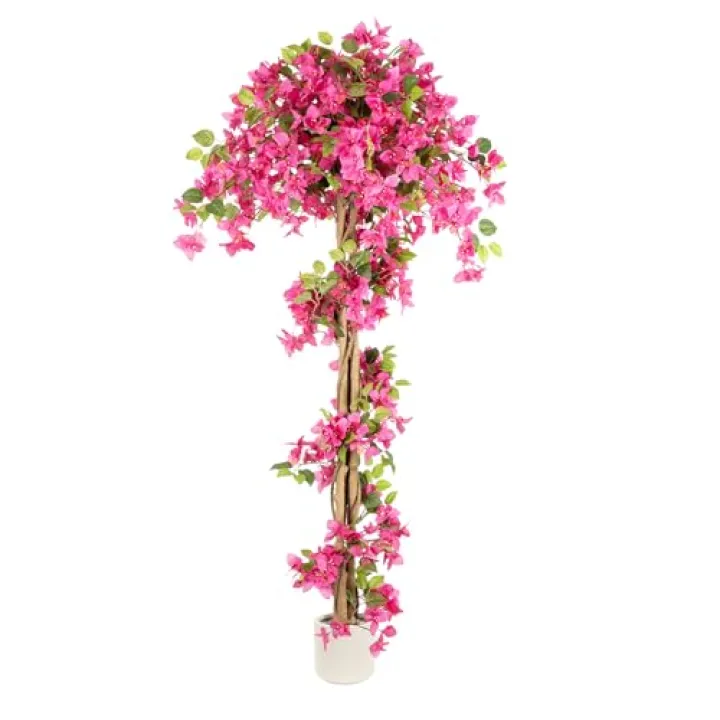 6FT Fake Bougainvillea Tree – Tall Artificial Pink Flower Plant for Home or Office Decor, Realistic Faux Tree for Living Room, Hallway, or Indoor Garden
