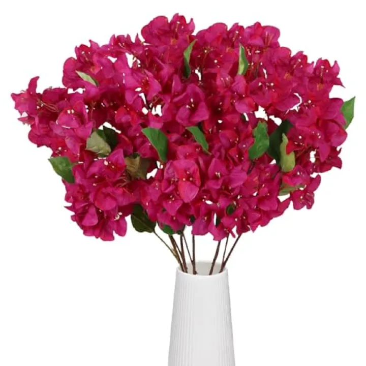 INSUNSIX 5pcs Bougainvillea Artificial Flowers Silk Fuchsia Mixed Bougainvillea Vines for Home Decor Living Room Patio Tall Vase Wedding Party Arch Aisle DIY