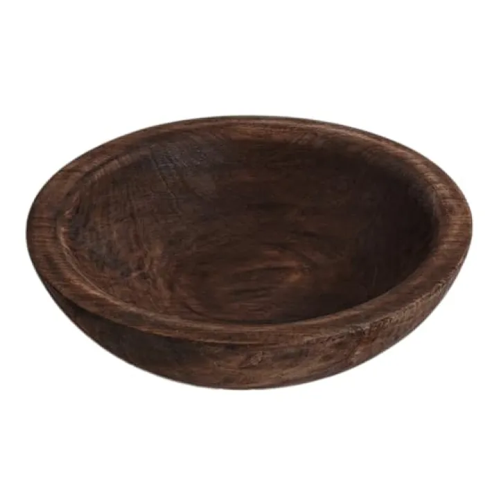 RUIRUICO Hand Carved Wooden Decorative Bowl for Home Entryway Decor, Wood Centerpiece Bowl for Coffee Table Decor, Wood Dough Bowl for Farmhouse Decor (Brown)