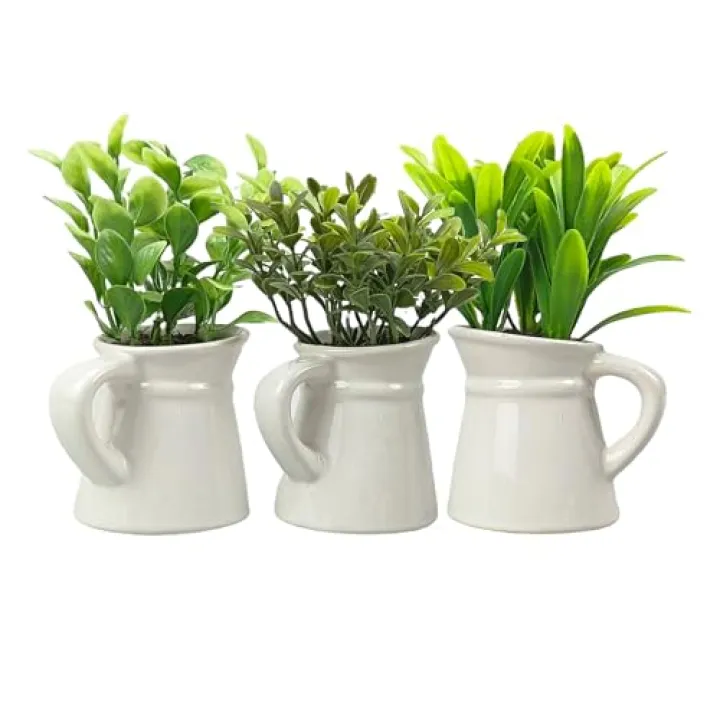 Cutepet 3 Pack Artificial Plants Small Fake Plants, Mini Faux Plants Indoor/Outdoor Potted Plant,Artificial Greenery for Home Office Bathroom Table Decoration