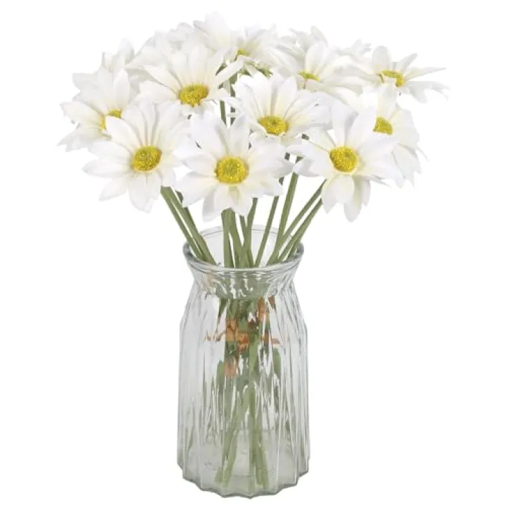 IPOPU 15pcs Daisies Artificial Flowers Faux White Daisies Flowers 12" Fake Wildflowers Flower Silk Flowers for Floral Arrangements Wedding Home Garden Decor (White)