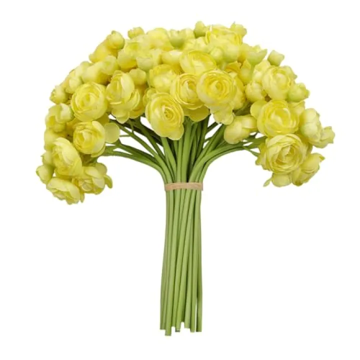 Meldel 32Pcs Ranunculus Artificial Flower Mini Rose, Faux Yellow Ranunculus Flowers for DIY Bouquet, Bulk Fake Peony Wedding Filler Flowers for Centerpieces Arrangements Bridal Shower Decorations