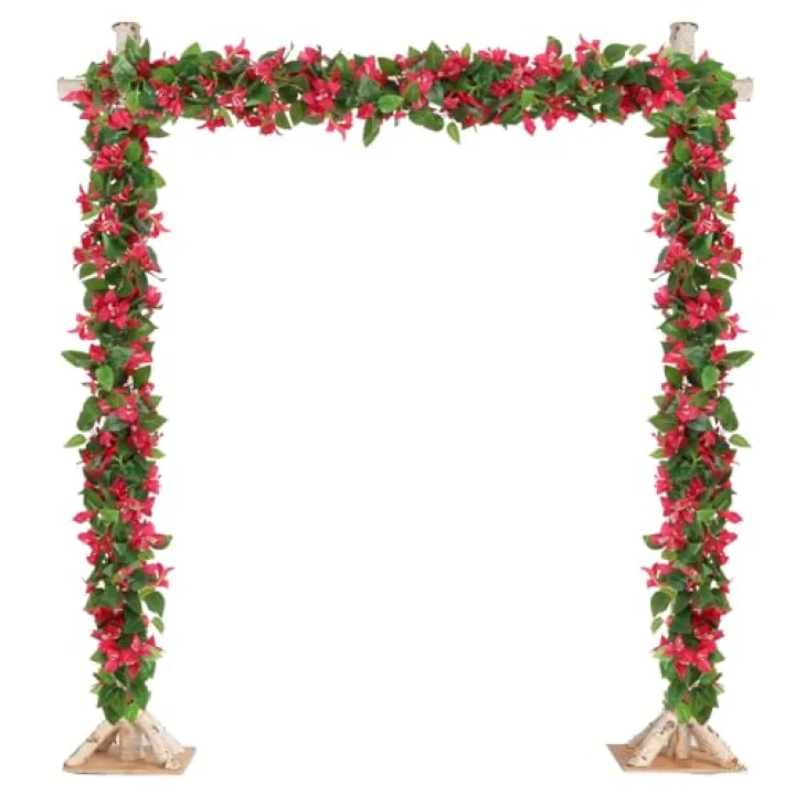 IPOPU 5.9 Ft 2PCS Bougainvillea Garland Artificial Flowers Faux Bougainvillea Silk Vine Flowers Artificial Hanging Flowers for Wedding Arch Wall Centerpieces Table Decorations (Rose Red)