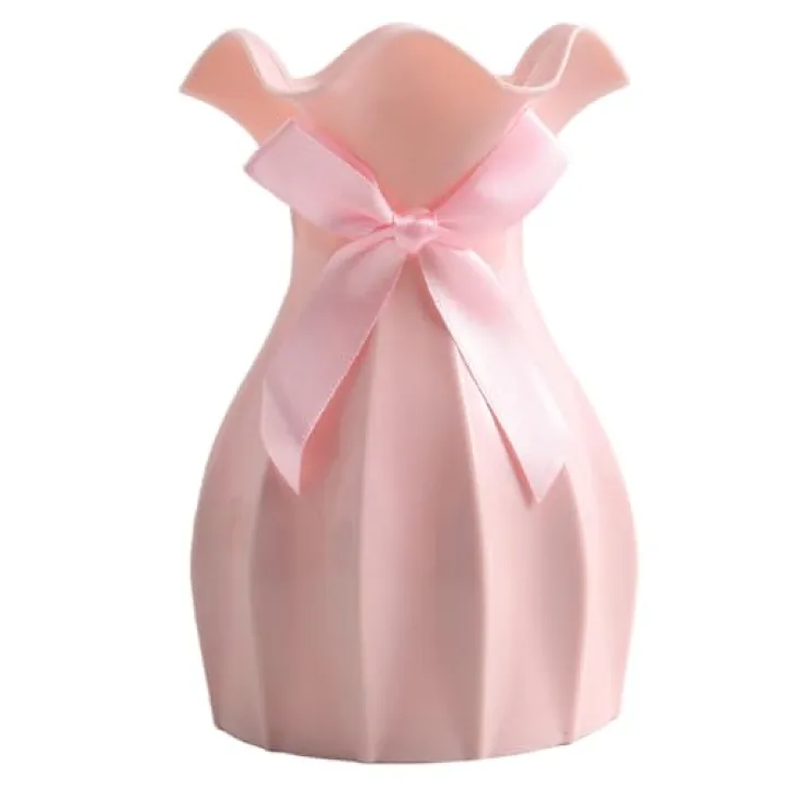 Plastic Vase 4x6 Inch Shatterproof Scratch-Resistant Plastic Vases for Flowers Modern Minimalist Flower Vase with Bow for Centerpieces Home Decorations.