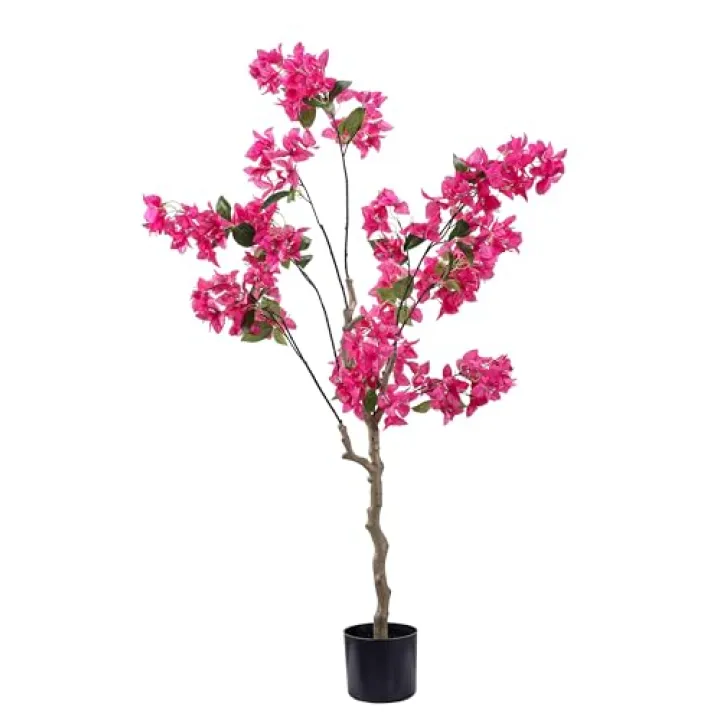 Bougainvillea Artificial Tree for Outdoor: 4 FT Tall Faux Bougainvillea Plant with Flowers in Plastic Pot - Fake Blooming Tree for Home Office Garden Indoor Outdoor Party Decor