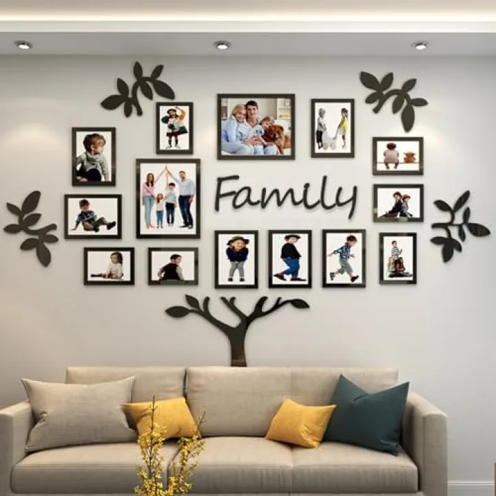 bllokna Family Tree collage picture frames for wall-Multi acrylic 3D DIY Stickers pictures frame wall decor for living room Home decorations Large 51 * 70 inch