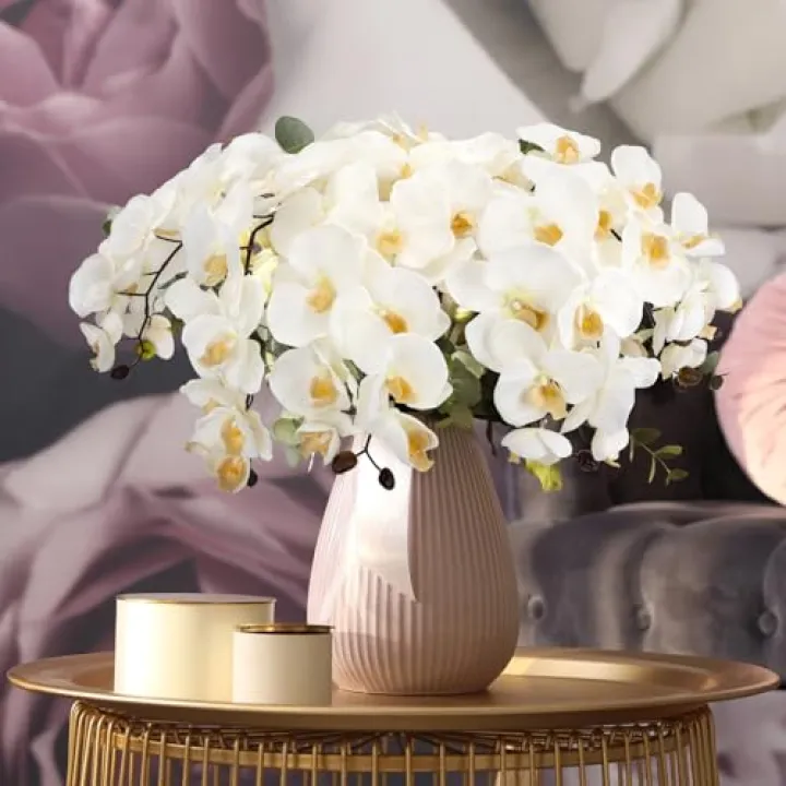 OBDXZHC 2 Pcs 37.4inch Artificial Orchid Stems 10 Large Head Faux Silk White Phalaenopsis Real Touch Flower Arrangements for Home Wedding Living Room Table Centerpiece Office Table Decor White