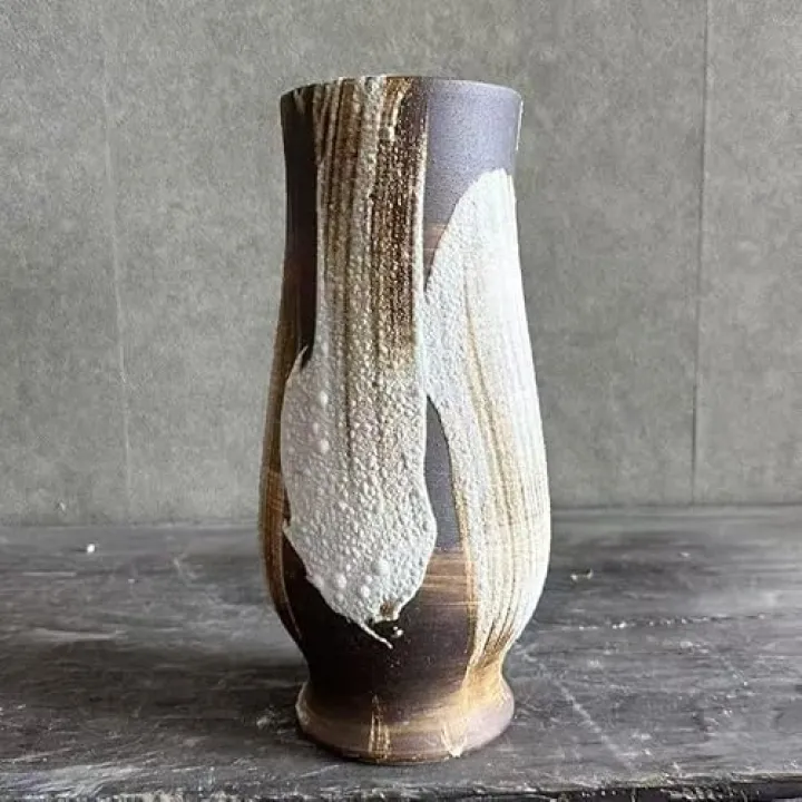 Rustic Ceramic Vase, Large Farmhouse Style Decorative Vase for Home Decor,Tall Vintage Terracotta Pottery Clay Vases for Living Room Entryway Table Centerpiece (6.4" L x 6.4" W x 12.8" H)